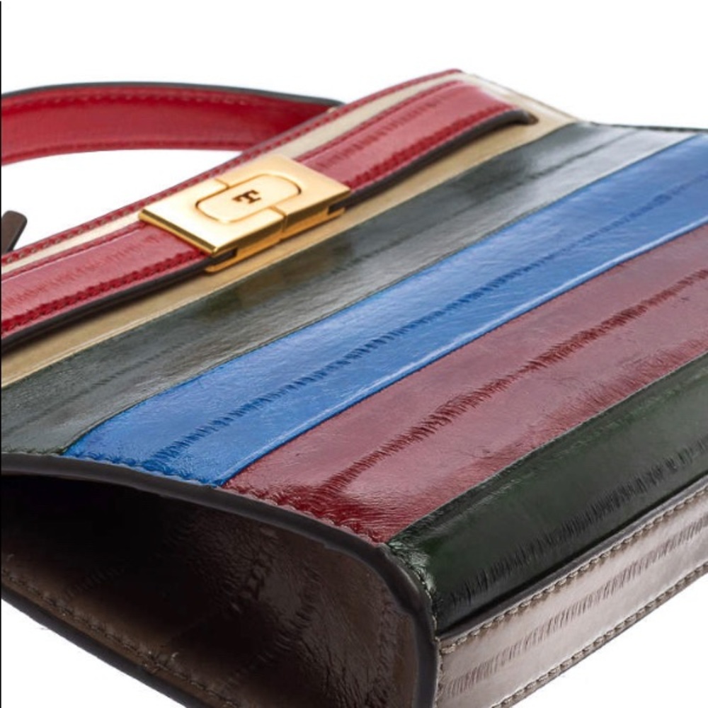 Tory Burch Colorblock Patchwork Eel Leather Lee Radziwill Shoulder Bag NWT - Picture 4 of 16